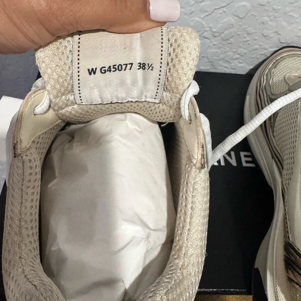 CHANEL Cream White Beige Mesh Logo Sneakers